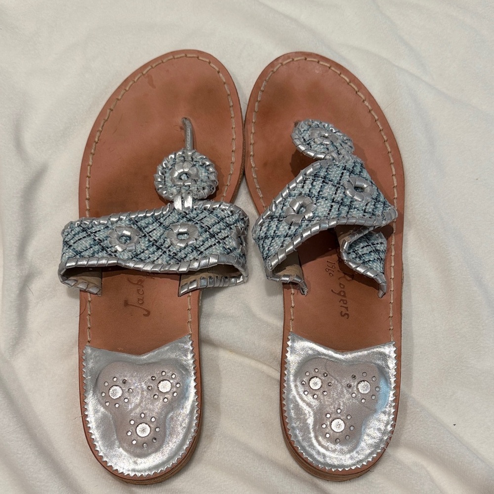 Jack Rogers Silver and Blue Sandals